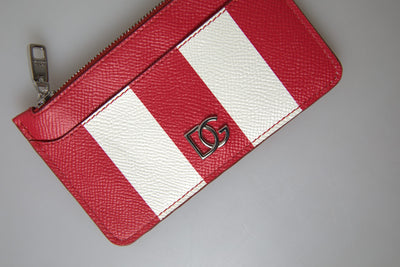 Red White Leather DG Logo Zip Card Holder Women Wallet