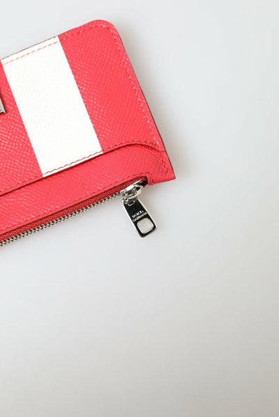 Red White Leather DG Logo Zip Card Holder Women Wallet