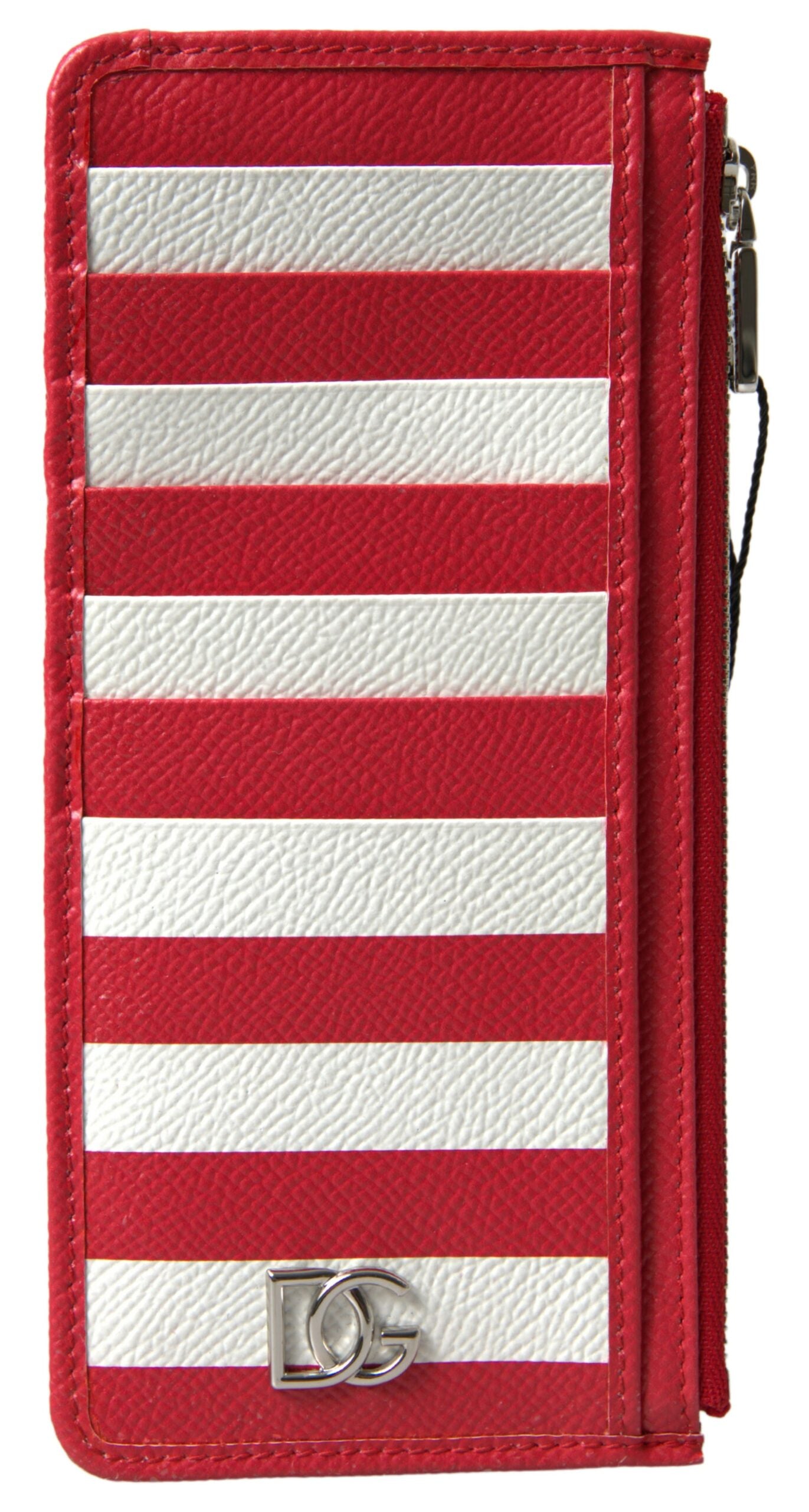 Red White Leather DG Logo Zip Card Holder Women Wallet