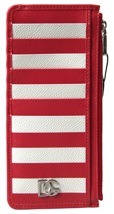 Red White Leather DG Logo Zip Card Holder Women Wallet