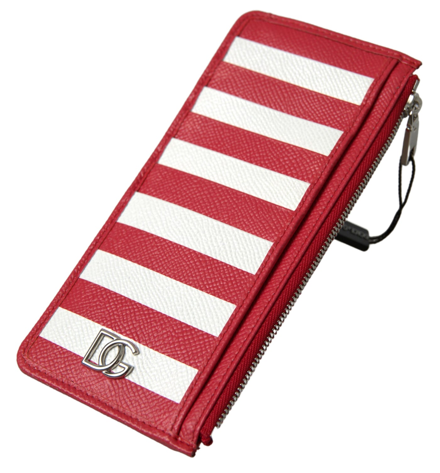 Red White Leather DG Logo Zip Card Holder Women Wallet