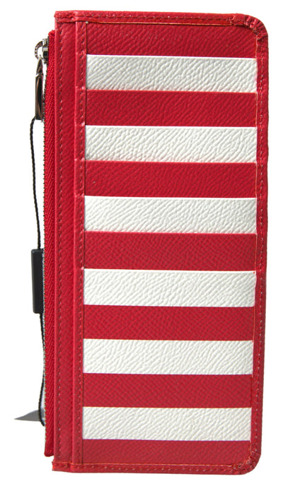 Red White Leather DG Logo Zip Card Holder Women Wallet