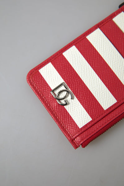 Red White Leather DG Logo Zip Card Holder Women Wallet