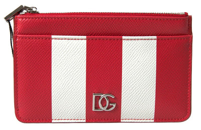 Red White Leather DG Logo Zip Card Holder Women Wallet