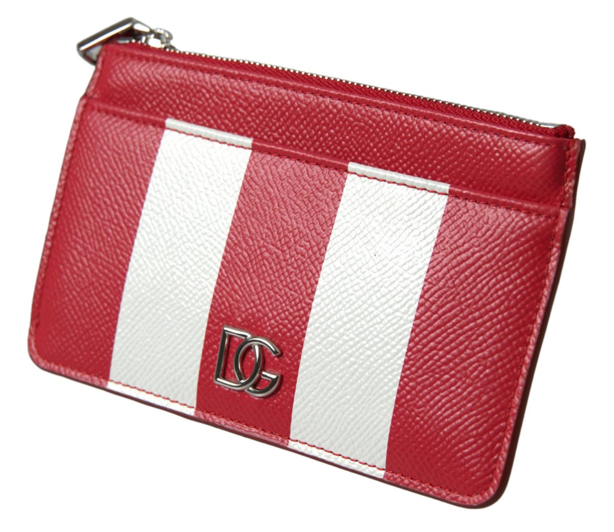 Red White Leather DG Logo Zip Card Holder Women Wallet