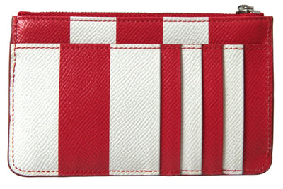 Red White Leather DG Logo Zip Card Holder Women Wallet