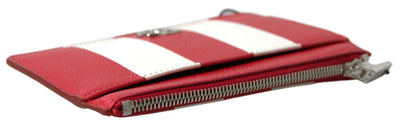 Red White Leather DG Logo Zip Card Holder Women Wallet