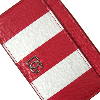 Red White Leather DG Logo Zip Card Holder Women Wallet