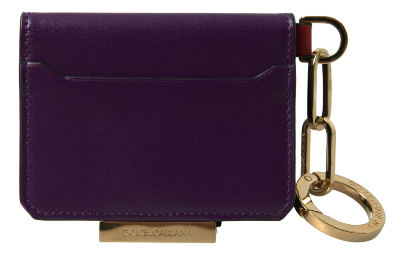 Purple Calf Leather Bifold Logo Card Holder Wallet