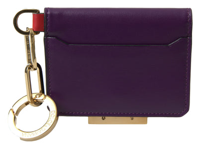 Purple Calf Leather Bifold Logo Card Holder Wallet