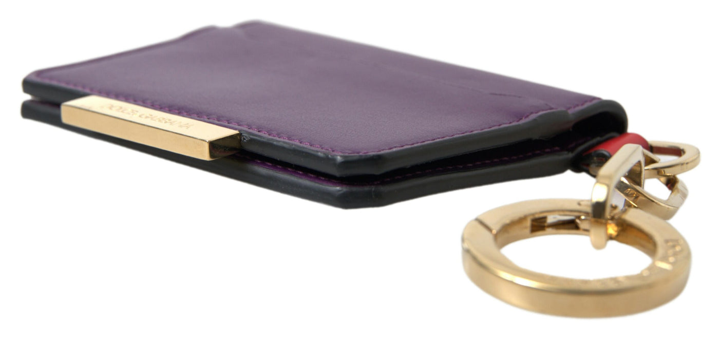 Purple Calf Leather Bifold Logo Card Holder Wallet