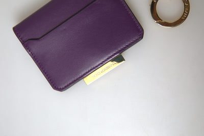 Purple Calf Leather Bifold Logo Card Holder Wallet