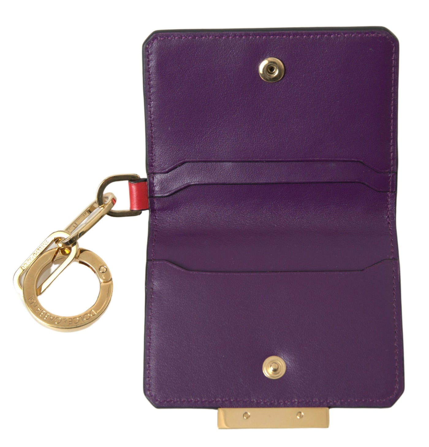 Purple Calf Leather Bifold Logo Card Holder Wallet