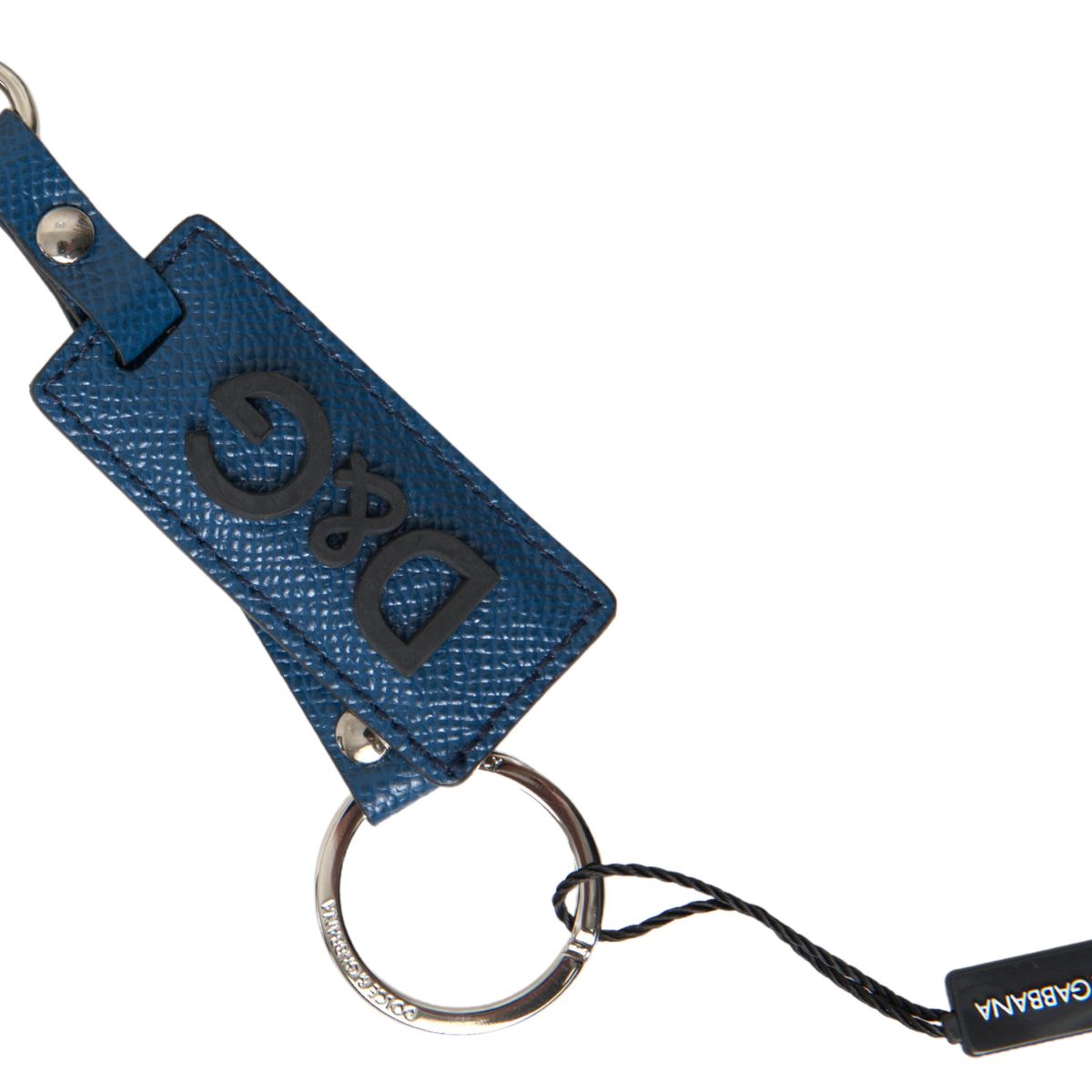 Blue Leather DG Logo Silver Tone Metal Keychain