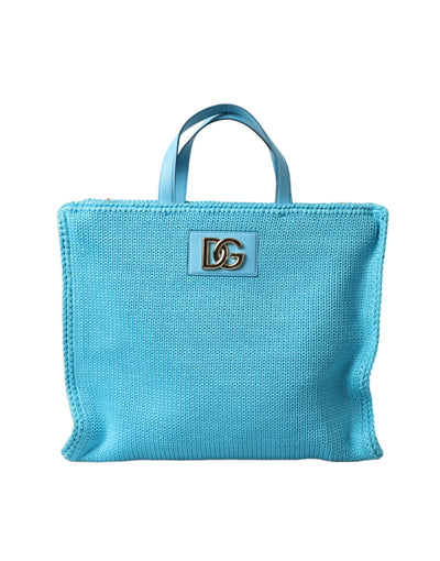 Turquoise Cotton Shoulder Strap Top Handle Tote Bag