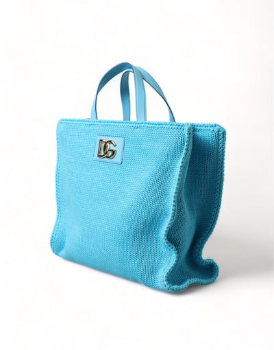 Turquoise Cotton Shoulder Strap Top Handle Tote Bag