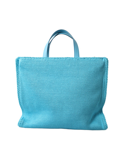 Turquoise Cotton Shoulder Strap Top Handle Tote Bag