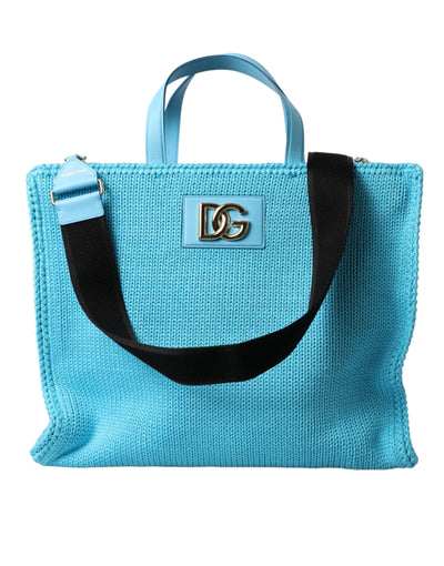 Turquoise Cotton Shoulder Strap Top Handle Tote Bag