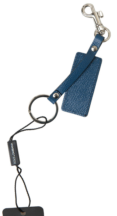 Blue Leather DG Logo Silver Tone Metal Keychain