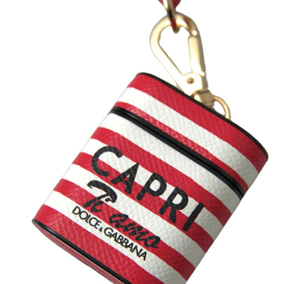 Red Stripe Dauphine Leather Logo Print Strap Airpod Case