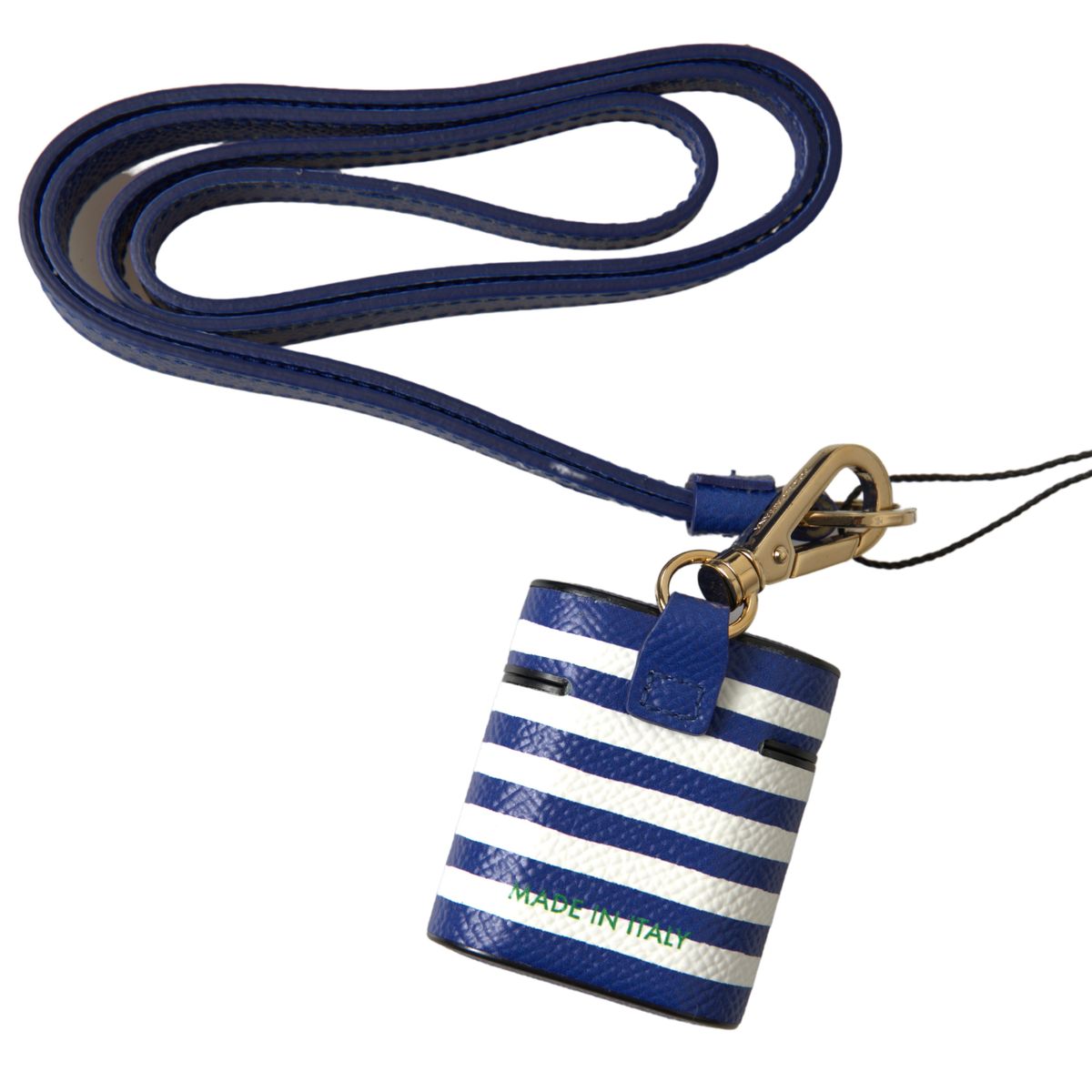 Blue Stripe Dauphine Leather Logo Print Strap Airpod Case