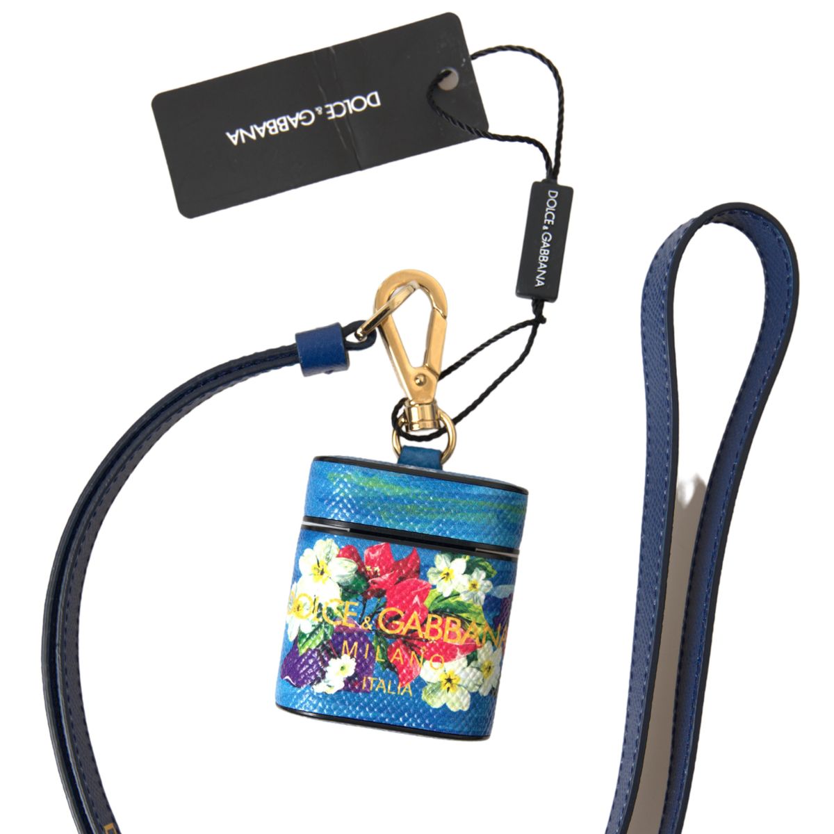 Blue Floral Dauphine Leather Logo Printed Airpods Case