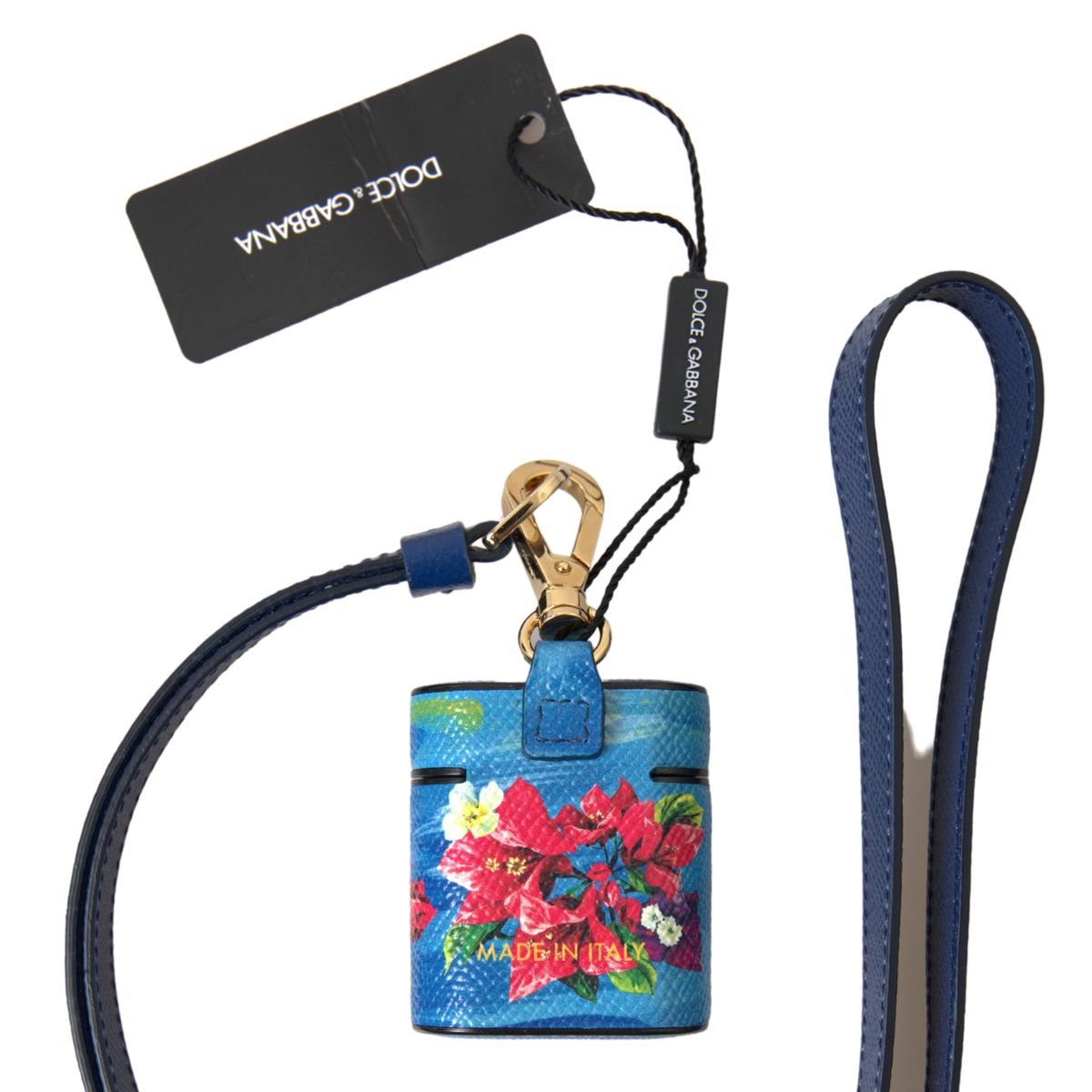 Blue Floral Dauphine Leather Logo Printed Airpods Case