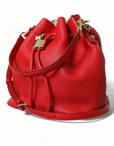 Red Leather Claudia Drawstring Bucket Women Bag