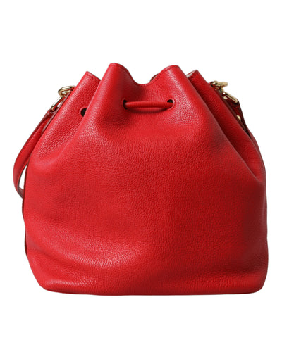 Red Leather Claudia Drawstring Bucket Women Bag