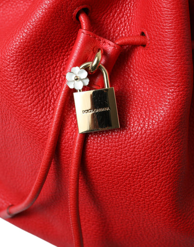 Red Leather Claudia Drawstring Bucket Women Bag