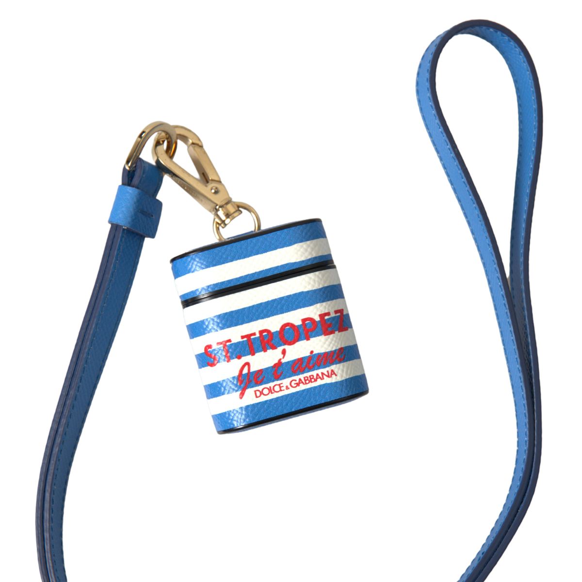 Blue Stripe Dauphine Leather Logo Print Airpod Case