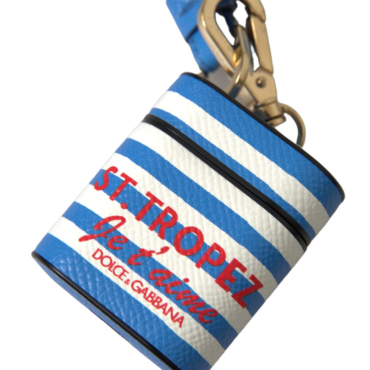 Blue Stripe Dauphine Leather Logo Print Airpod Case