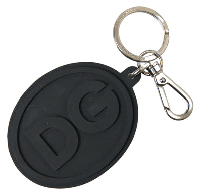 Black Rubber DG Logo Silver Brass Metal Keychain