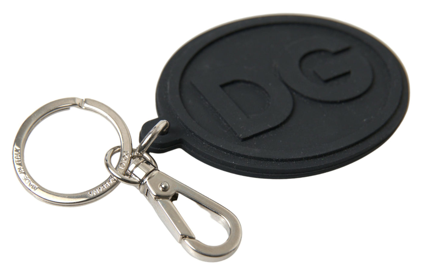 Black Rubber DG Logo Silver Brass Metal Keychain