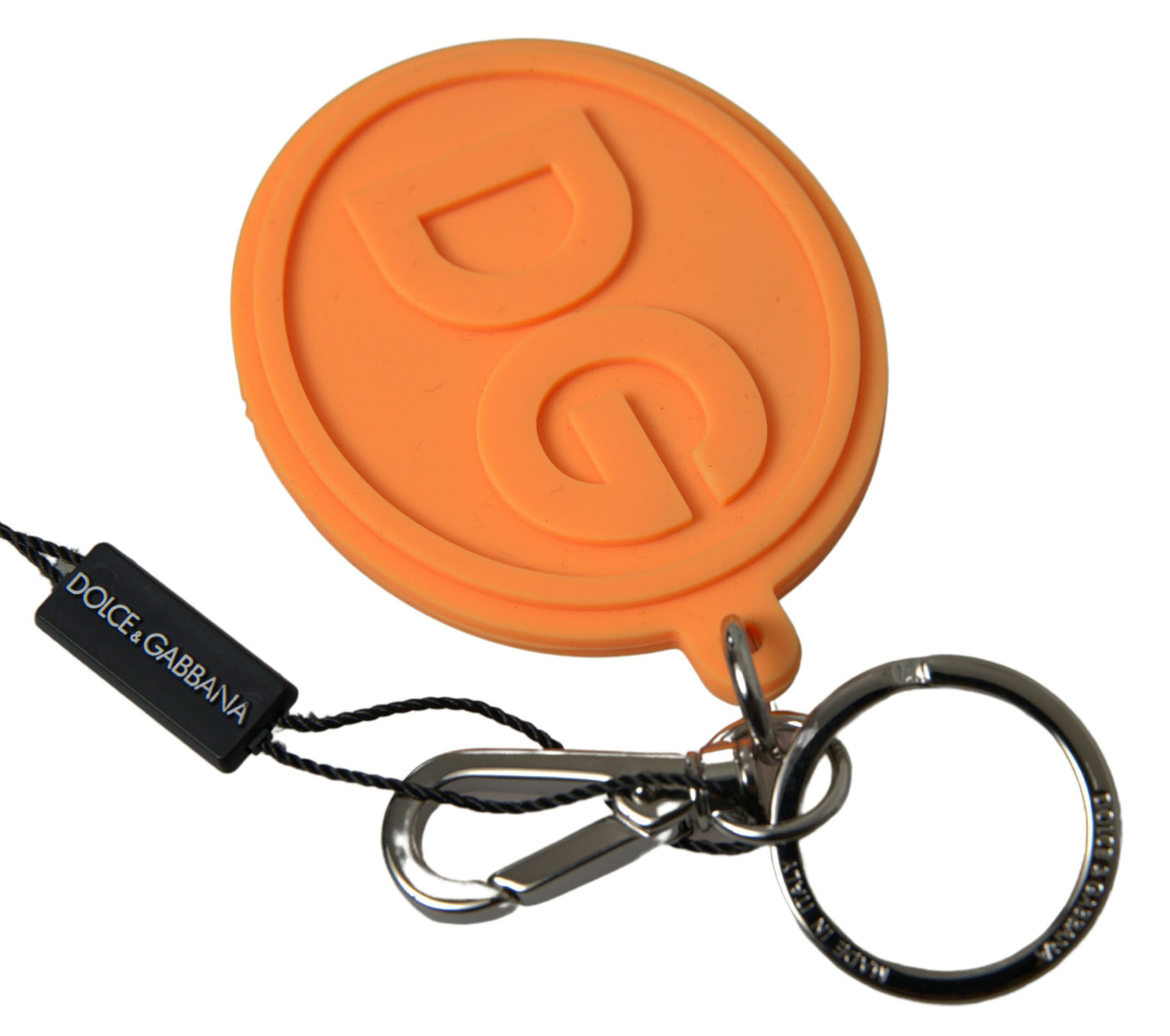 Orange Rubber DG Logo Gold Brass Metal Keychain