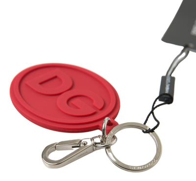 Red Rubber DG Logo Silver Brass Metal Keyring Keychain