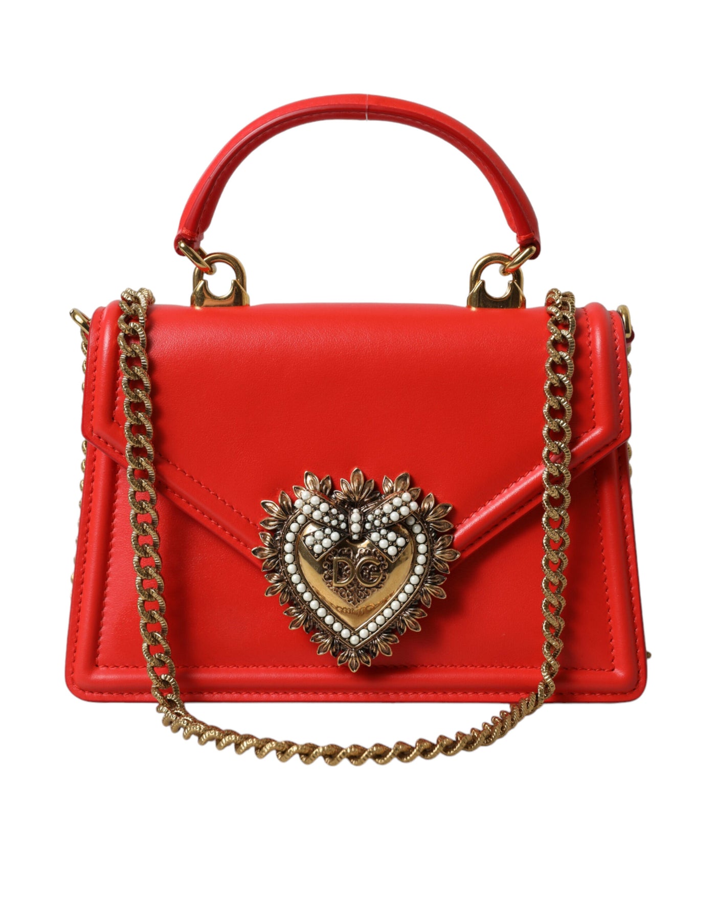 Red Leather DEVOTION Gold Heart Shoulder Borse Bag