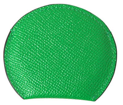 Green Calfskin Leather Round Logo Hand Mirror Holder