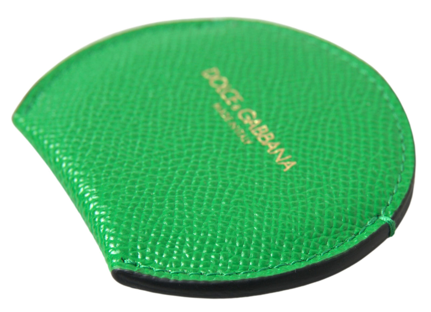 Green Calfskin Leather Round Logo Hand Mirror Holder