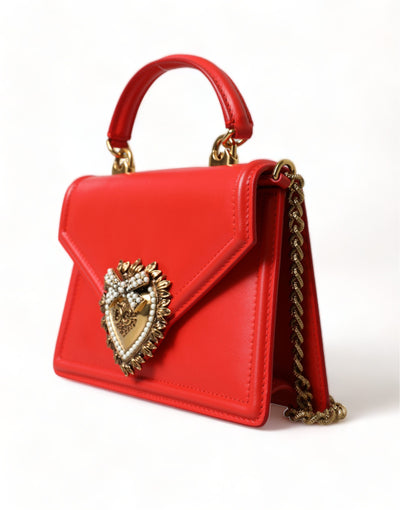 Red Leather DEVOTION Gold Heart Shoulder Borse Bag