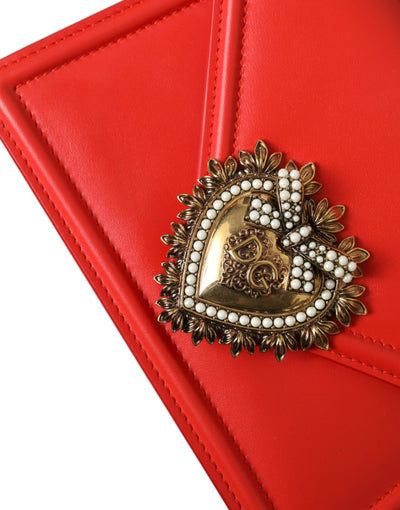 Red Leather DEVOTION Gold Heart Shoulder Borse Bag