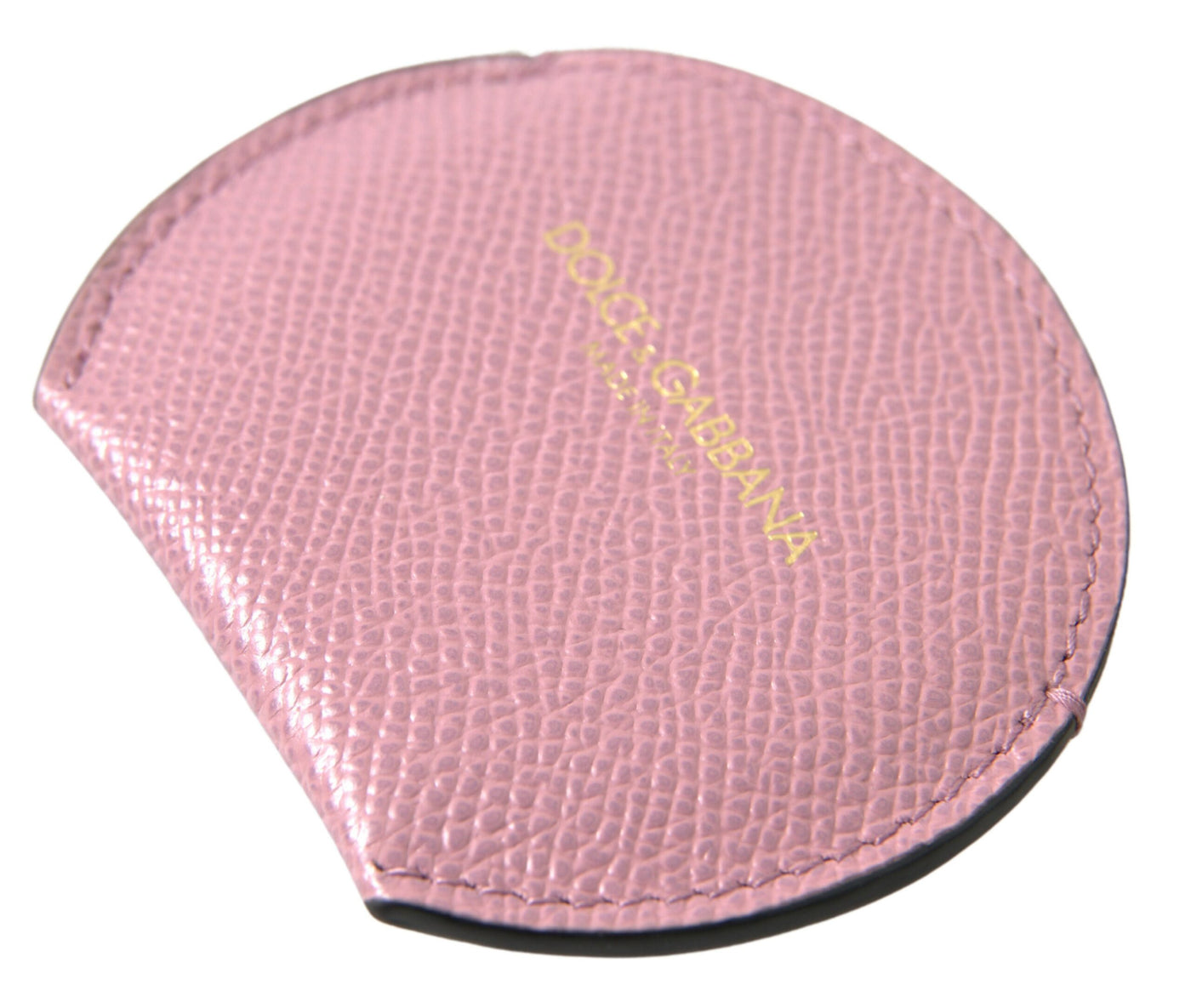 Pink Calfskin Leather Round Logo Print Hand Mirror Holder