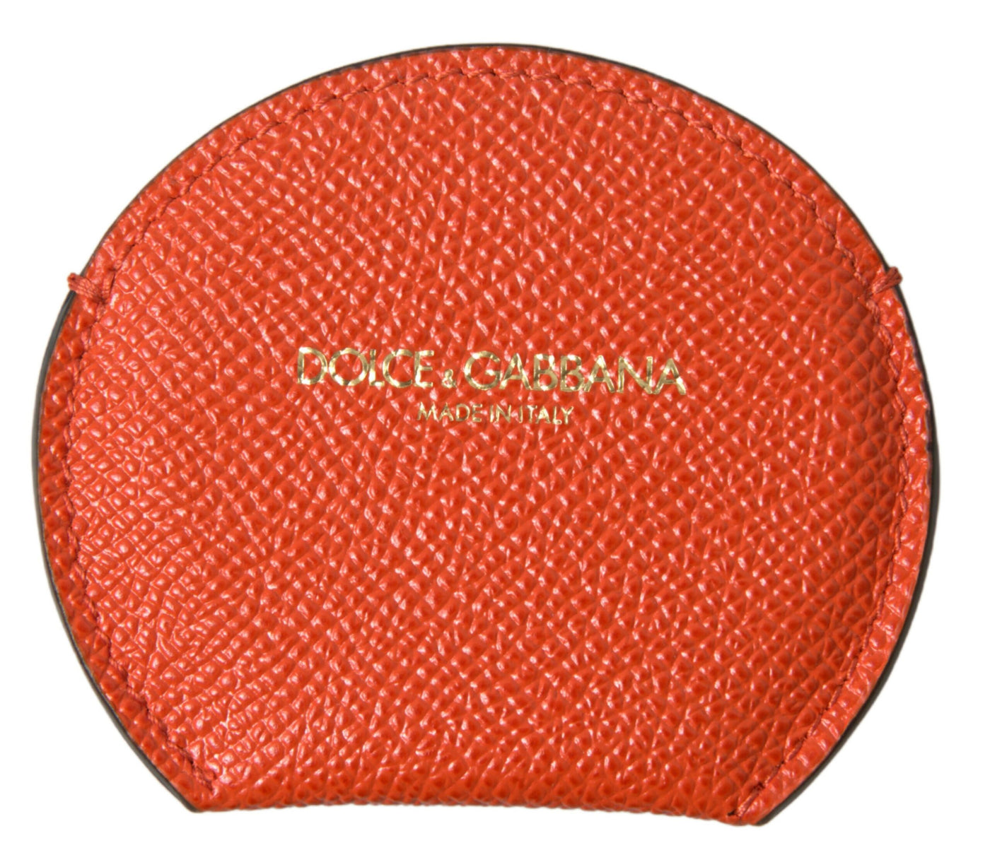 Orange Calfskin Leather Round Logo Hand Mirror Holder