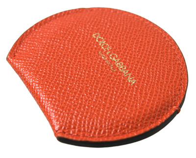 Orange Calfskin Leather Round Logo Hand Mirror Holder