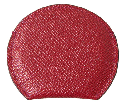 Red Calfskin Leather Round Hand Mirror Holder