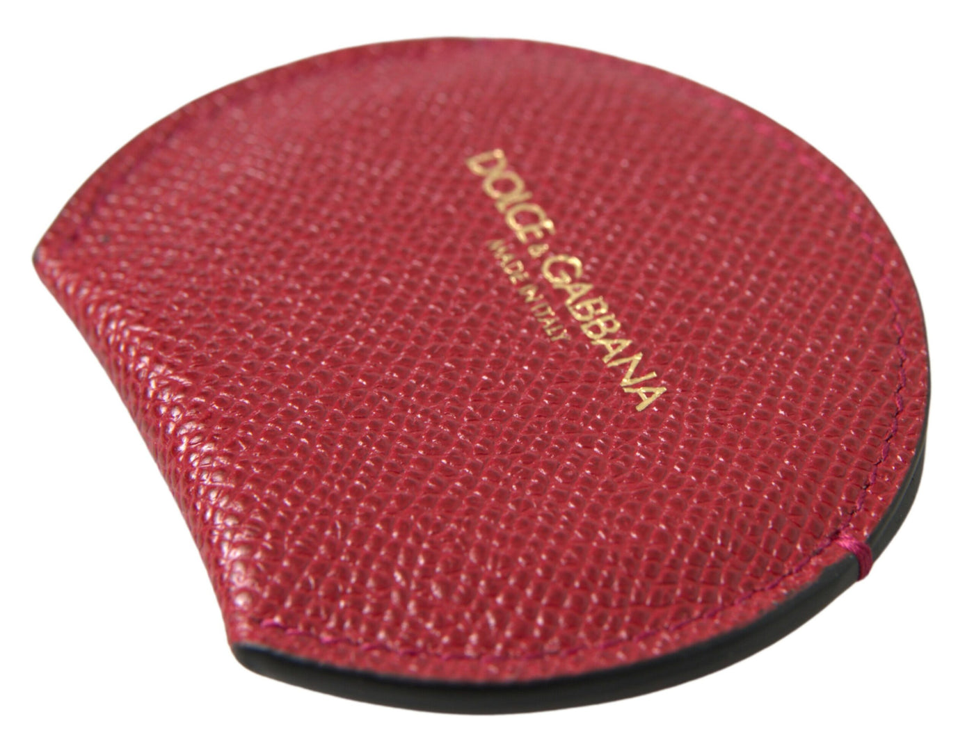 Red Calfskin Leather Round Hand Mirror Holder