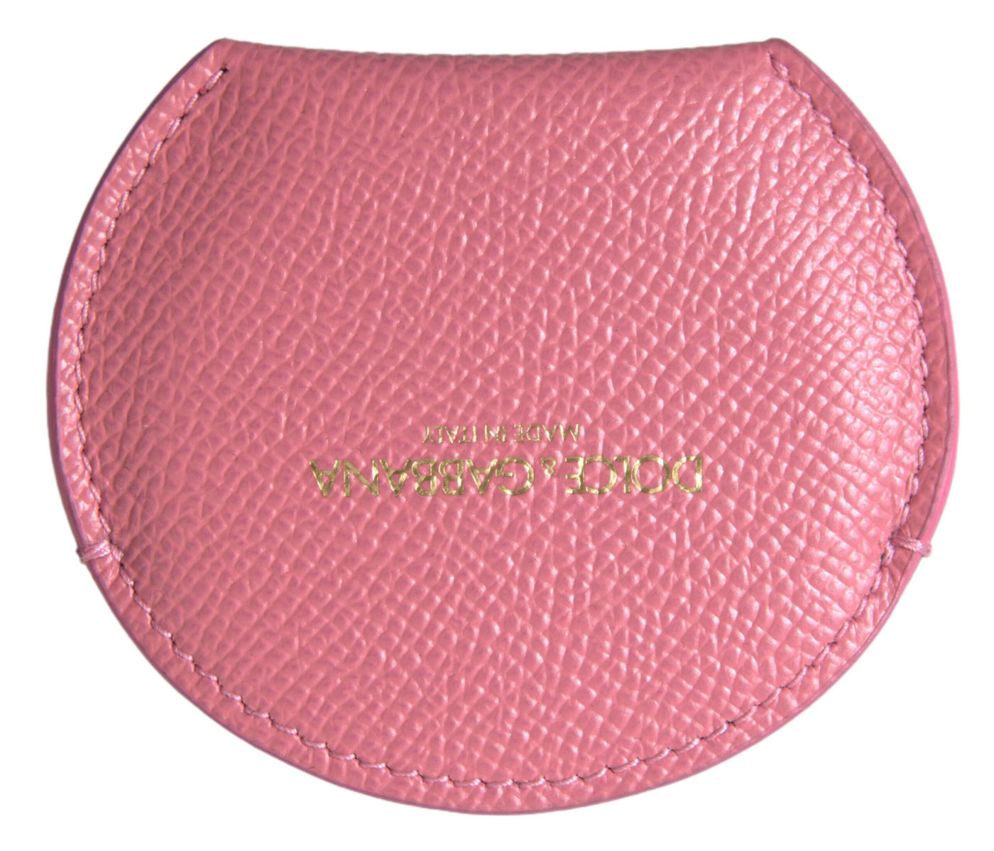 Pink Calfskin Leather Round Logo Print Hand Mirror Holder