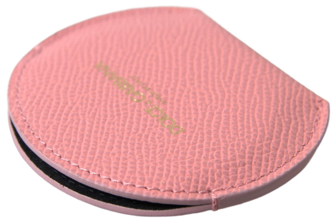 Pink Calfskin Leather Round Mirror Holder