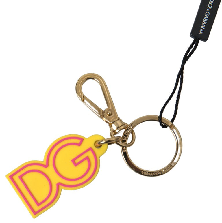 Yellow Rubber DG Logo Gold Brass Metal Keyring Keychain