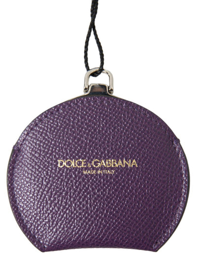 Purple Calfskin Leather Round Hand Mirror Holder